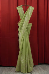 Chanderi Applique Work Saree - Light Green