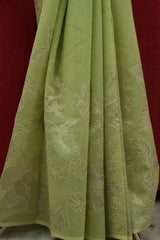 Chanderi Applique Work Saree - Light Green