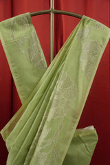 Chanderi Applique Work Saree - Light Green