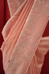 Chanderi Applique Work Saree - Peach