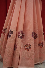 Chanderi Applique Work Saree - Peach