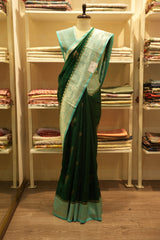 Banarasi Jute Saree - Green Color