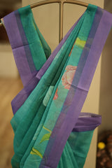 Cotton Kota Saree - Aqua Color