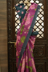 Cotton Kota Saree - Magenta with Teal Border