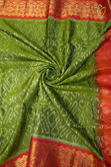 Lightweight Pattu - Olive Green & Brick Red