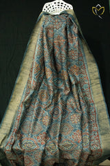 Tussar Ajrakh Print - English Grey