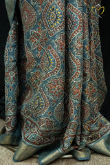 Tussar Ajrakh Print - English Grey