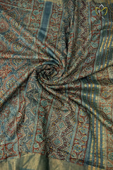 Tussar Ajrakh Print - English Grey