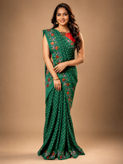 Tussar Silk Saree - Emerald Green