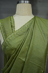 Tussar Handwork - Olive Green