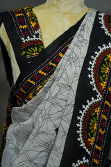 Tussar Kantha Work - Black & White