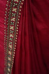 Tussar Mirror Work - Maroon