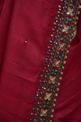 Tussar Mirror Work - Maroon