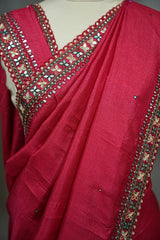 Tussar Mirror Work - Maroon