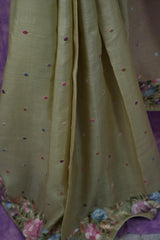 Tussar Parsi Work - Olive Green