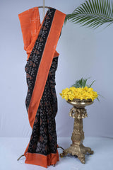 Ikkat Cotton - Black & Orange