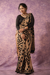 Crepe Saree - Gold & Black Color