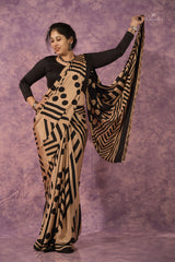 Crepe Saree - Gold & Black Color