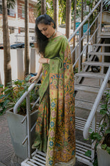 Banarasi Pen Kalamkari - Olive Green