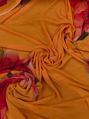 Georgette - Orange Floral Print Saree
