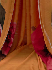 Georgette - Orange Floral Print Saree