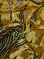 Pure Georgette - Yellow and Brown Geometric Print Saree