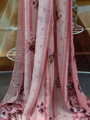 Pure Georgette - Baby Pink Floral Print Saree