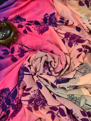 Pure Georgette - Multicolor Ombre Floral Print Saree