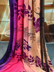 Pure Georgette - Multicolor Ombre Floral Print Saree