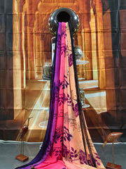 Pure Georgette - Multicolor Ombre Floral Print Saree