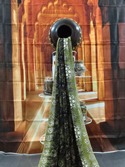 Pure Georgette - Green Floral Print Saree with Contrast Border