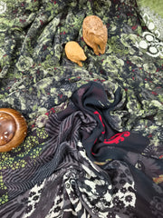 Pure Georgette - Green Floral Print Saree with Contrast Border