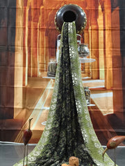 Pure Georgette - Green Floral Print Saree with Contrast Border