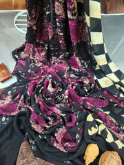 Pure Georgette - black floral saree