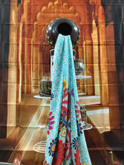 Pure Georgette - aqua blue floral printed saree