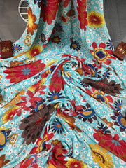 Pure Georgette - aqua blue floral printed saree
