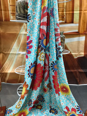 Pure Georgette - aqua blue floral printed saree