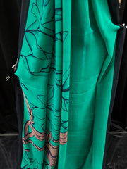 Georgette - Aqua Green with multi-shade artistic print