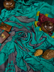 Georgette - Aqua Green with multi-shade artistic print