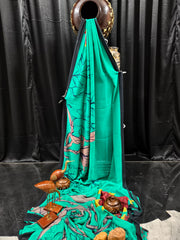 Georgette - Aqua Green with multi-shade artistic print