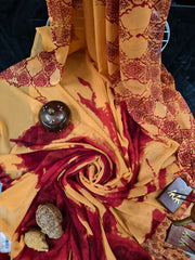 Georgette - Vibrant Mustard-Orange saree