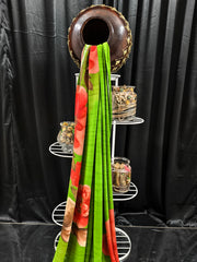 Georgette - Vibrant Green Large Floral Print Saree