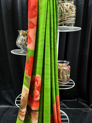 Georgette - Vibrant Green Large Floral Print Saree