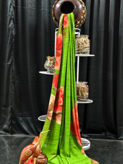 Georgette - Vibrant Green Large Floral Print Saree