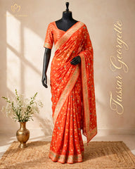 Tussar Georgette - Orange Floral