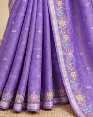 Tussar Georgette - Purple Floral Saree