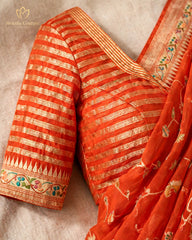 Tussar Georgette - Orange Floral