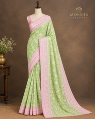Banarasi Georgette - Pastel Green Floral Saree