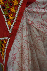Desi Tussar Kutch Work - White & Red