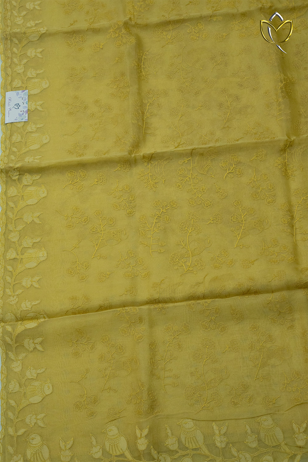 Organza Applique Work - Mustard Yellow